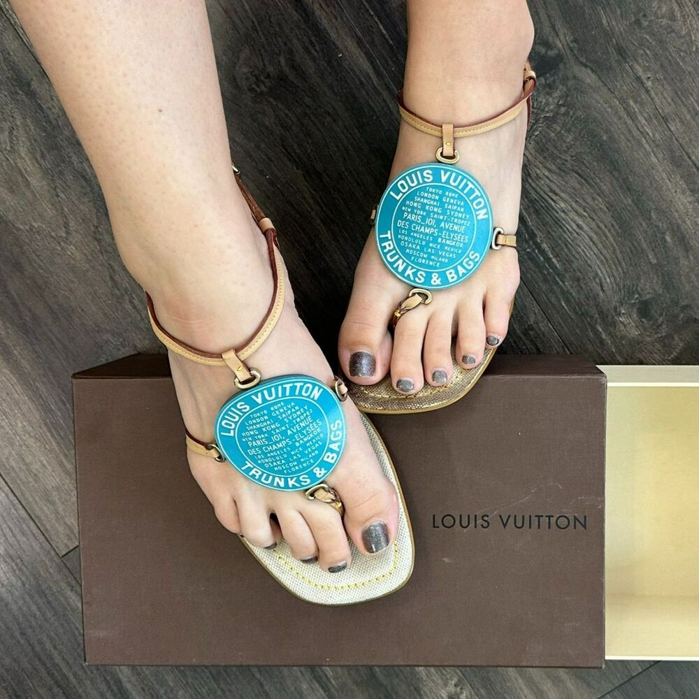 Louis Vuitton Trunks & Bags Divine Sandals Turquoise Leather W/ Original Box 39